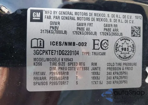 2013 Chevrolet Silverado 1500 Ltz from USA, damaged, VIN 3GCPKTE71DG220104